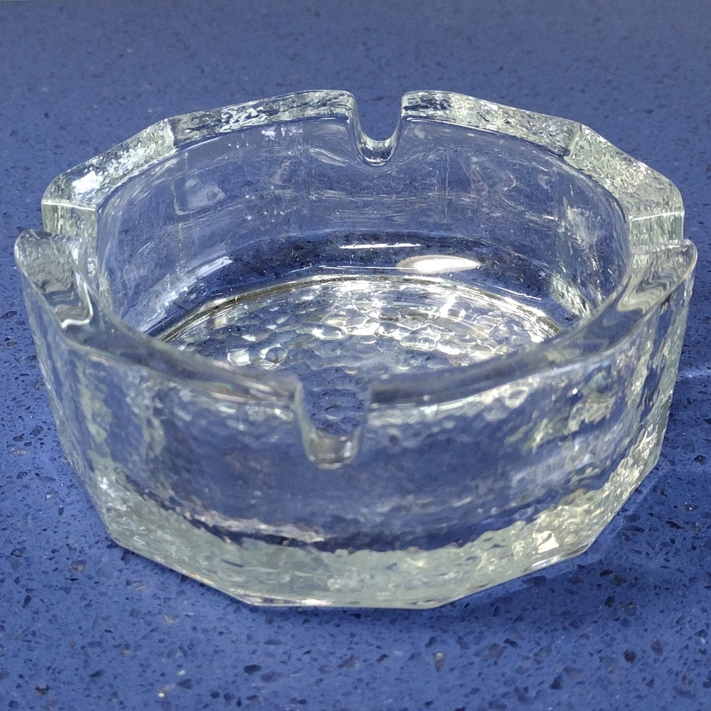 60s Ashtray Scandinavian Iceberg Textured Clear Glass